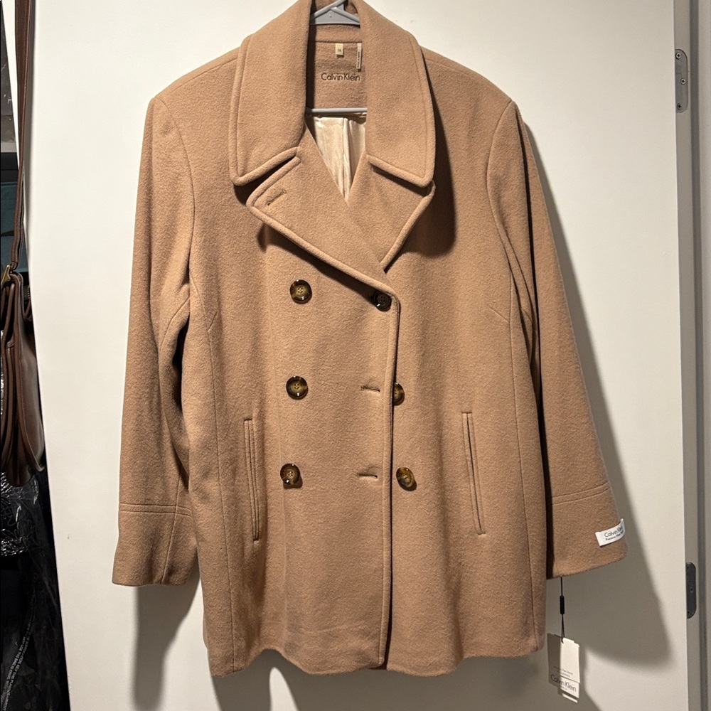 Calvin Klein Pea Coat, Camel Tan color, Size 1X